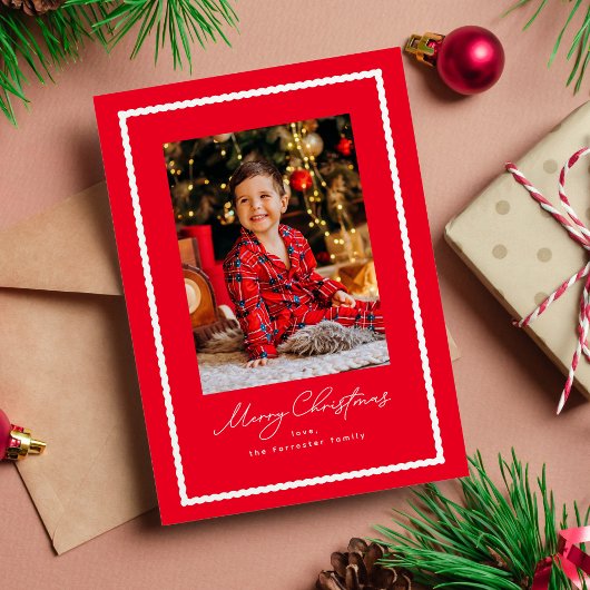 シンプルな赤と白のフレームのクリスマス写真 シーズンカード