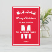 シンプルな赤と白のモノグラムファミリー ネーム クリスマス (スタンド正面)