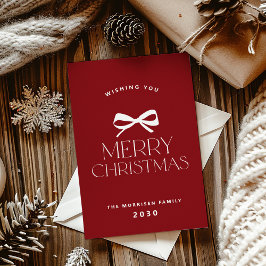 シンプルな赤と白のリボンのメリークリスマス 写真なし シーズンカード