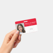 シンプルな赤と白の社員写真IDロゴバーコード バッジ (手持ち)