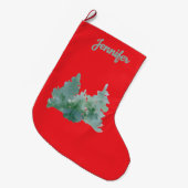 シンプルな赤と緑のクリスマスツリー 名前入り ラージクリスマスストッキング (正面 (吊り時))