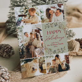 シンプルな赤と緑の5枚の写真が楽しめるハッピーホリデーカード シーズンカード