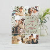 シンプルな赤と緑の5枚の写真が楽しめるハッピーホリデーカード シーズンカード (スタンド正面)