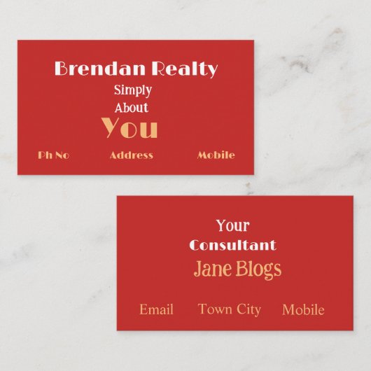 シンプルな赤金ゴールド不動産名刺 名刺 (正面/裏面)