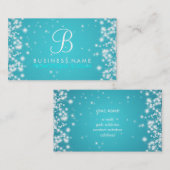 シンプルな輝きのモノグラムのターコイズ 名刺 (正面/裏面)