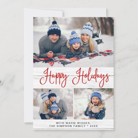 シンプルな農村風 3枚の写真を使った楽しいクリスマスカード シーズンカード (正面)