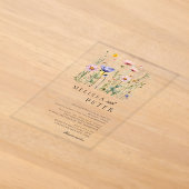 シンプルな野の花の結婚式 アクリル招待状 (レイダウン)
