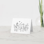 シンプルな野の花の草原 ブラック&ホワイト サンク サンキューカード (裏面)
