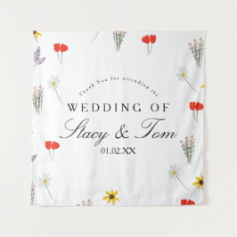 シンプルな野生の花の手描き結婚式のお礼カード タペストリー