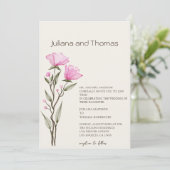 シンプルな野生の花の水彩ベージュの結婚式 招待状 (スタンド正面)