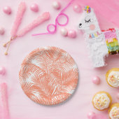 シンプルな金ゴールドの熱帯珊瑚のシックなヤシの木の花柄 ペーパープレート (パーティー)