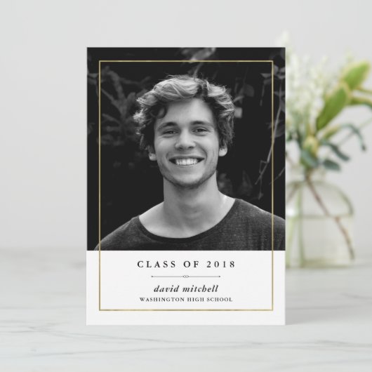 シンプルな金フレーム|の写真の卒業パーティー 招待状 (スタンド正面)