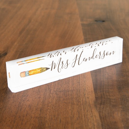 シンプルな鉛筆の先生のギフトの名札 デスクネームプレート (側面)
