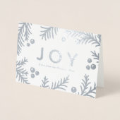 シンプルな銀製の喜びのホリデーカード|実質ホイル 箔カード (正面)