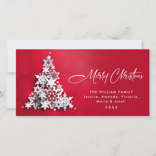 シンプルな雪の結晶のクリスマスツリーの挨 シーズンカード (正面)