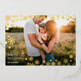 シンプルな雪の結晶フレーム 現代のフルフォト 箔シーズンカード