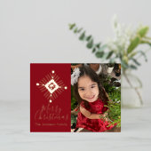 シンプルな雪の結晶 フォイル ホリデー写真 箔シーズンポストカード (立ち正面)