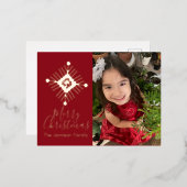 シンプルな雪の結晶 フォイル ホリデー写真 箔シーズンポストカード (正面/裏面)