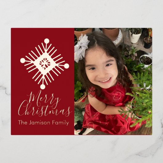 シンプルな雪の結晶 フォイル ホリデー写真 箔シーズンポストカード (正面)