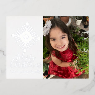 シンプルな雪の結晶 メリークリスマス 写真箔押し フレーク 箔シーズンポストカード