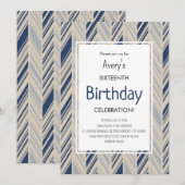 シンプルな青いジグザグの誕生日 招待状 (正面/裏面)