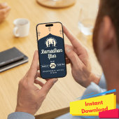 シンプルな青いラマダーンのイフタール招待状（縦） 招待状