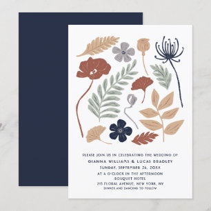 シンプルな青いレッドウッドの花のモダンな結婚式 招待状