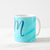 シンプルな青い水彩ラインのモノグラムスペース コーヒーマグカップ (正面右)