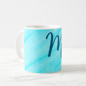 シンプルな青い水彩ラインのモノグラムスペース コーヒーマグカップ (正面左)