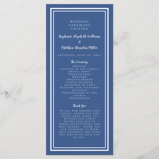 シンプルな青い結婚式の式次第 プログラム (正面)