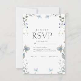 シンプルな青い花のRSVPカード 出欠カード