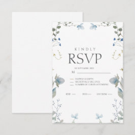 シンプルな青い花のRSVPカード 出欠カード