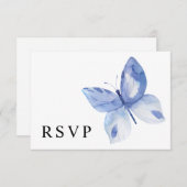 シンプルな青い蝶の水彩画 出欠カード (正面/裏面)