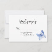 シンプルな青い蝶の水彩画　返信お願いします 出欠カード (裏面)