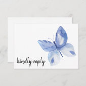 シンプルな青い蝶の水彩画　返信お願いします 出欠カード (正面/裏面)