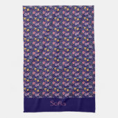 シンプルな青い野の花の模様の名前 キッチンタオル (縦)