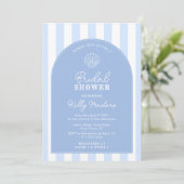 シンプルな青と白の貝殻沿岸ブライダルシャワー 招待状 (スタンド正面)
