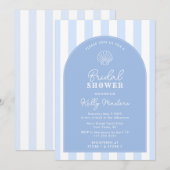 シンプルな青と白の貝殻沿岸ブライダルシャワー 招待状 (正面/裏面)