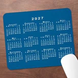 シンプルな青と白の2027年カレンダー マウスパッド