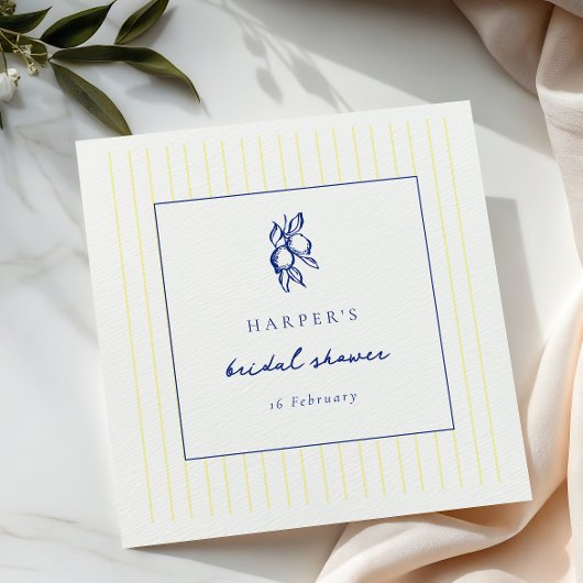 シンプルな青と黄色のレモン ブライダルシャワー ウェルカム スタンダードランチョンナプキン