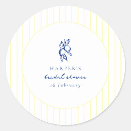 シンプルな青と黄色のレモン ブライダルシャワー フェイバー ラウンドシール