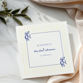 シンプルな青と黄色の落書きレモンの ブライダルシャワー スタンダードランチョンナプキン