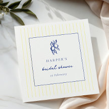 シンプルな青と黄色の落書きレモン ブライダルシャワー