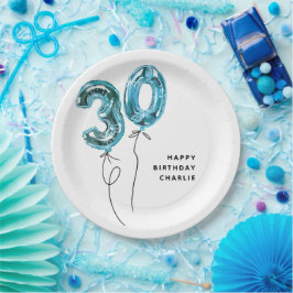 シンプルな青の30 バルーン 30歳の誕生日パーティー ペーパープレート