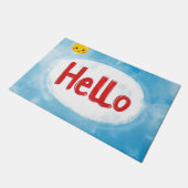 シンプルな青のHello Word ドアマット (アングル)