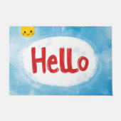 シンプルな青のHello Word ドアマット (正面)