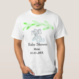 シンプルな青灰色の赤ちゃん象のベビーシャワー 名前入り Tシャツ
