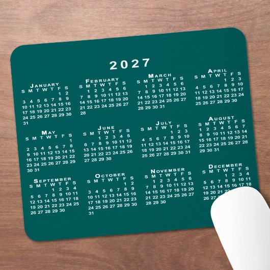 シンプルな青緑と白の2027年カレンダー マウスパッド