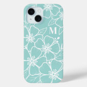シンプルな青緑の花のイニシャルモノグラム Case-Mate iPhoneケース (裏面)