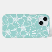 シンプルな青緑の花のイニシャルモノグラム Case-Mate iPhoneケース (裏面 (横))
